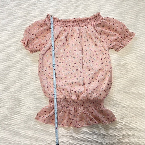 Smocked Off Shoulder Short Sleeve Smocked Waist Lined Blouse Light Pink - Picture 2 of 4